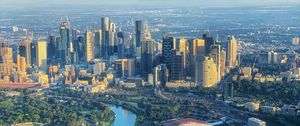 Preview wallpaper city, aerial view, cityscape, buildings, river