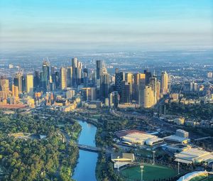 Preview wallpaper city, aerial view, cityscape, buildings, river