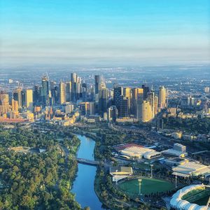 Preview wallpaper city, aerial view, cityscape, buildings, river