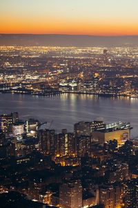 Preview wallpaper city, aerial view, cityscape, river, lights, twilight