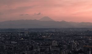 Preview wallpaper city, aerial view, dusk, buildings, cityscape