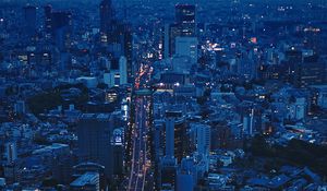 Preview wallpaper city, aerial view, evening, architecture, overview, tokyo, japan