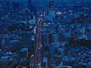 Preview wallpaper city, aerial view, evening, architecture, overview, tokyo, japan