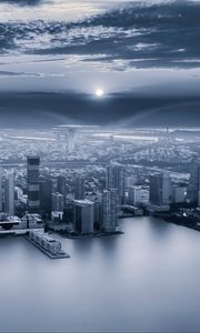 Preview wallpaper city, aerial view, gray, sky, coast