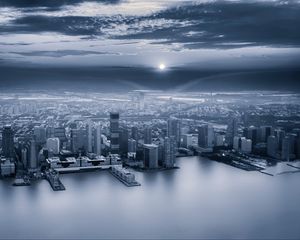 Preview wallpaper city, aerial view, gray, sky, coast