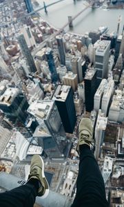 Preview wallpaper city, aerial view, legs, overview, buildings, height