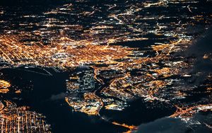 Preview wallpaper city, aerial view, lights, light, night