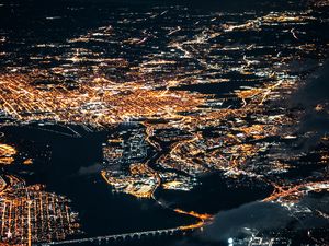 Preview wallpaper city, aerial view, lights, light, night