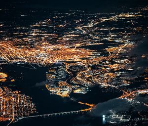 Preview wallpaper city, aerial view, lights, light, night