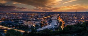 Preview wallpaper city, aerial view, river, buildings, lights