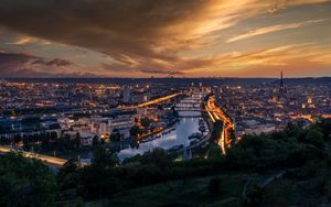 Preview wallpaper city, aerial view, river, buildings, lights