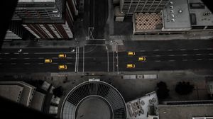 Preview wallpaper city, aerial view, road, buildings, cars