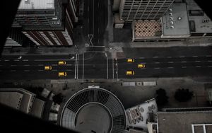 Preview wallpaper city, aerial view, road, buildings, cars