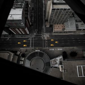 Preview wallpaper city, aerial view, road, buildings, cars