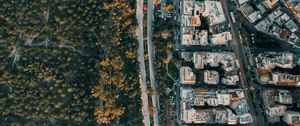 Preview wallpaper city, aerial view, road, buildings, forest