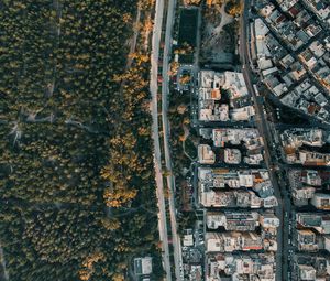 Preview wallpaper city, aerial view, road, buildings, forest