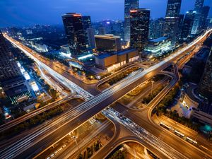 Preview wallpaper city, aerial view, roads, buildings, metropolis