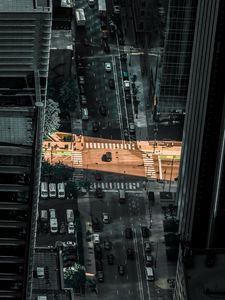 Preview wallpaper city, aerial view, street, buildings, movement, light, gray