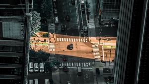 Preview wallpaper city, aerial view, street, buildings, movement, light, gray