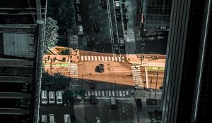 Preview wallpaper city, aerial view, street, buildings, movement, light, gray