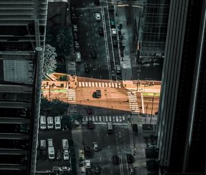 Preview wallpaper city, aerial view, street, buildings, movement, light, gray