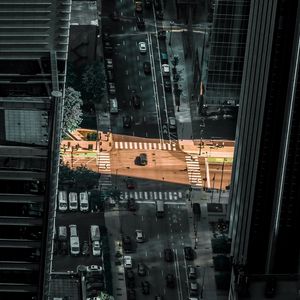 Preview wallpaper city, aerial view, street, buildings, movement, light, gray