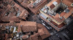 Preview wallpaper city, aerial view, street, roofs