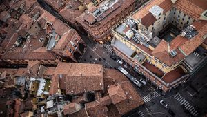 Preview wallpaper city, aerial view, street, roofs