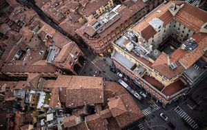 Preview wallpaper city, aerial view, street, roofs