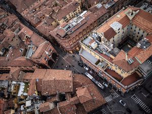 Preview wallpaper city, aerial view, street, roofs