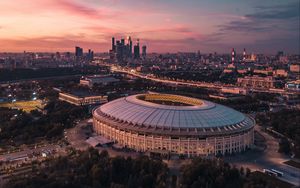 Preview wallpaper city, aerial view, sunset, architecture, moscow, russia