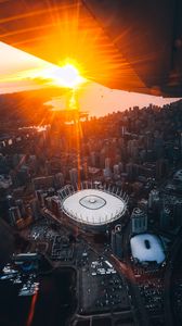 Preview wallpaper city, aerial view, sunset, sunlight, architecture