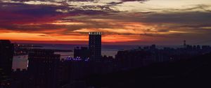 Preview wallpaper city, aerial view, sunset, dusk, view, overview