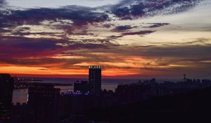 Preview wallpaper city, aerial view, sunset, dusk, view, overview