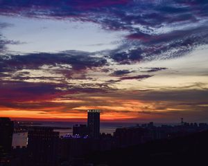 Preview wallpaper city, aerial view, sunset, dusk, view, overview