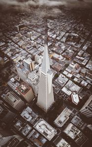 Preview wallpaper city, aerial view, tower, skyscraper, buildings, roofs