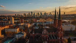 Preview wallpaper city, aerial view, twilight, buildings, architecture