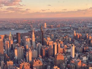 Preview wallpaper city, aerial view, twilight, cityscape, new york