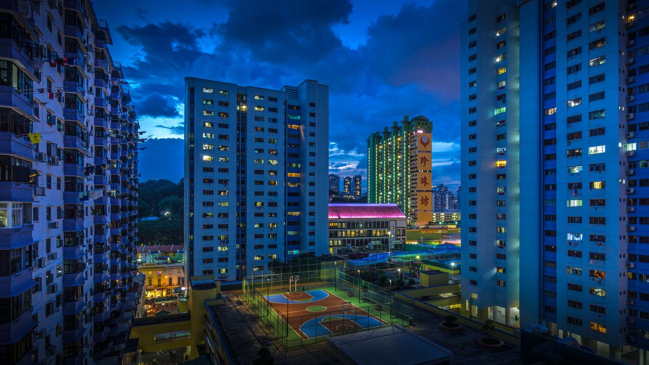 Wallpaper city, apartments, stadium, buildings