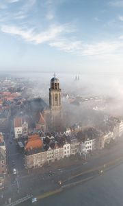 Preview wallpaper city, architecture, building, tower, fog