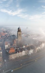 Preview wallpaper city, architecture, building, tower, fog