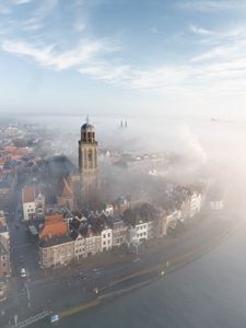 Preview wallpaper city, architecture, building, tower, fog