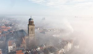 Preview wallpaper city, architecture, building, tower, fog
