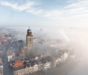 Preview wallpaper city, architecture, building, tower, fog