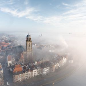 Preview wallpaper city, architecture, building, tower, fog