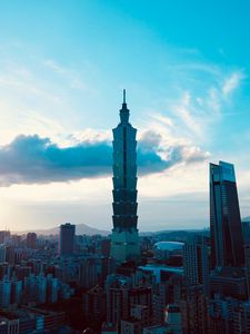 Preview wallpaper city, architecture, buildings, tower, evening