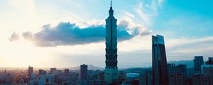 Preview wallpaper city, architecture, buildings, tower, evening
