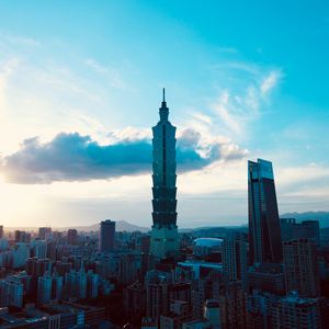 Preview wallpaper city, architecture, buildings, tower, evening
