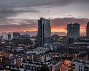 Preview wallpaper city, architecture, buildings, skyscraper, evening