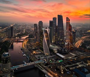 Preview wallpaper city, architecture, buildings, skyscrapers, sunset